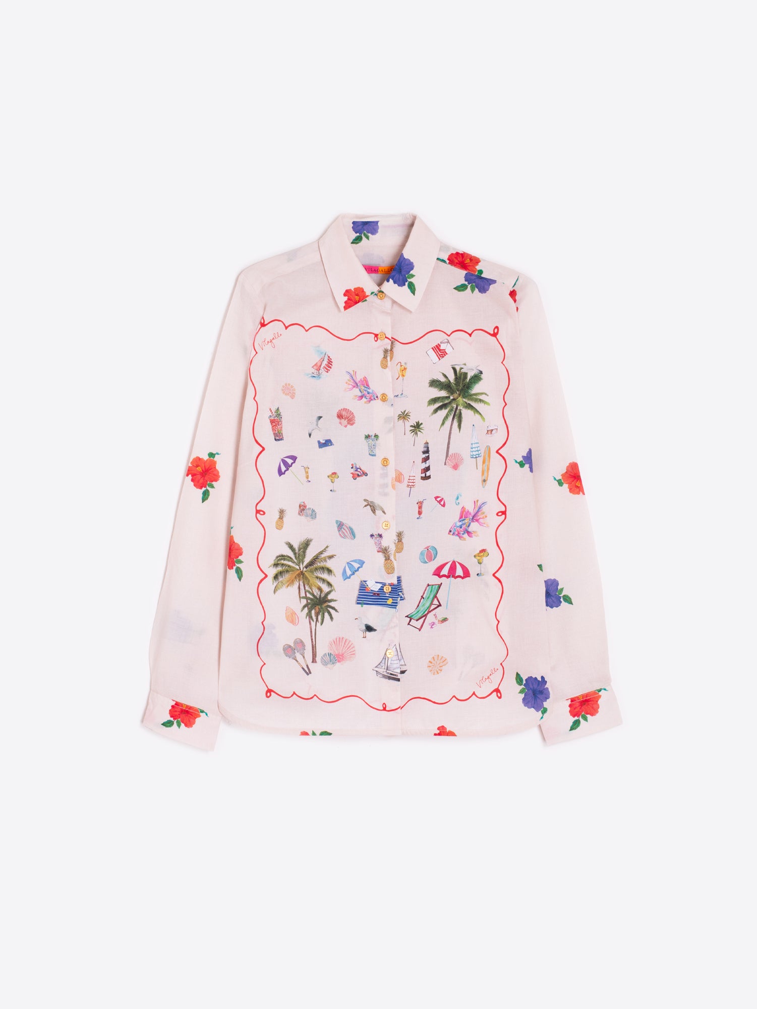 Vilagallo Cream Holiday Island Print Silky Feel Shirt