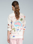 Vilagallo Cream Holiday Island Print Silky Shirt From The Back