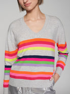 Vilagallo Grey Pure Wool Jumper With Multicolour Stripes