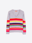 Vilagallo Grey Pure Wool Jumper With Multicolour Stripe Design