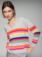 Vilagallo Grey Pure Wool Sweater With Multicolour Stripes