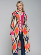 Vilagallo Pink/Orange Diamond Print Winter Dressy Coat