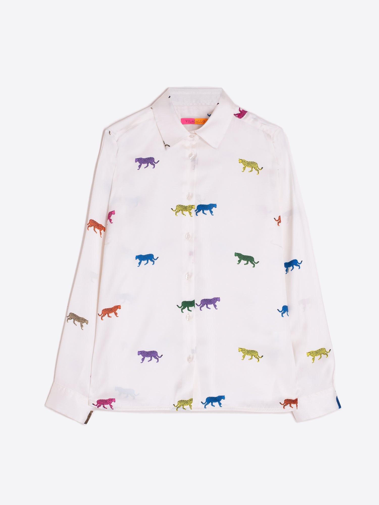 Vilagallo White Multi-colour Leopard Embroidered Shirt