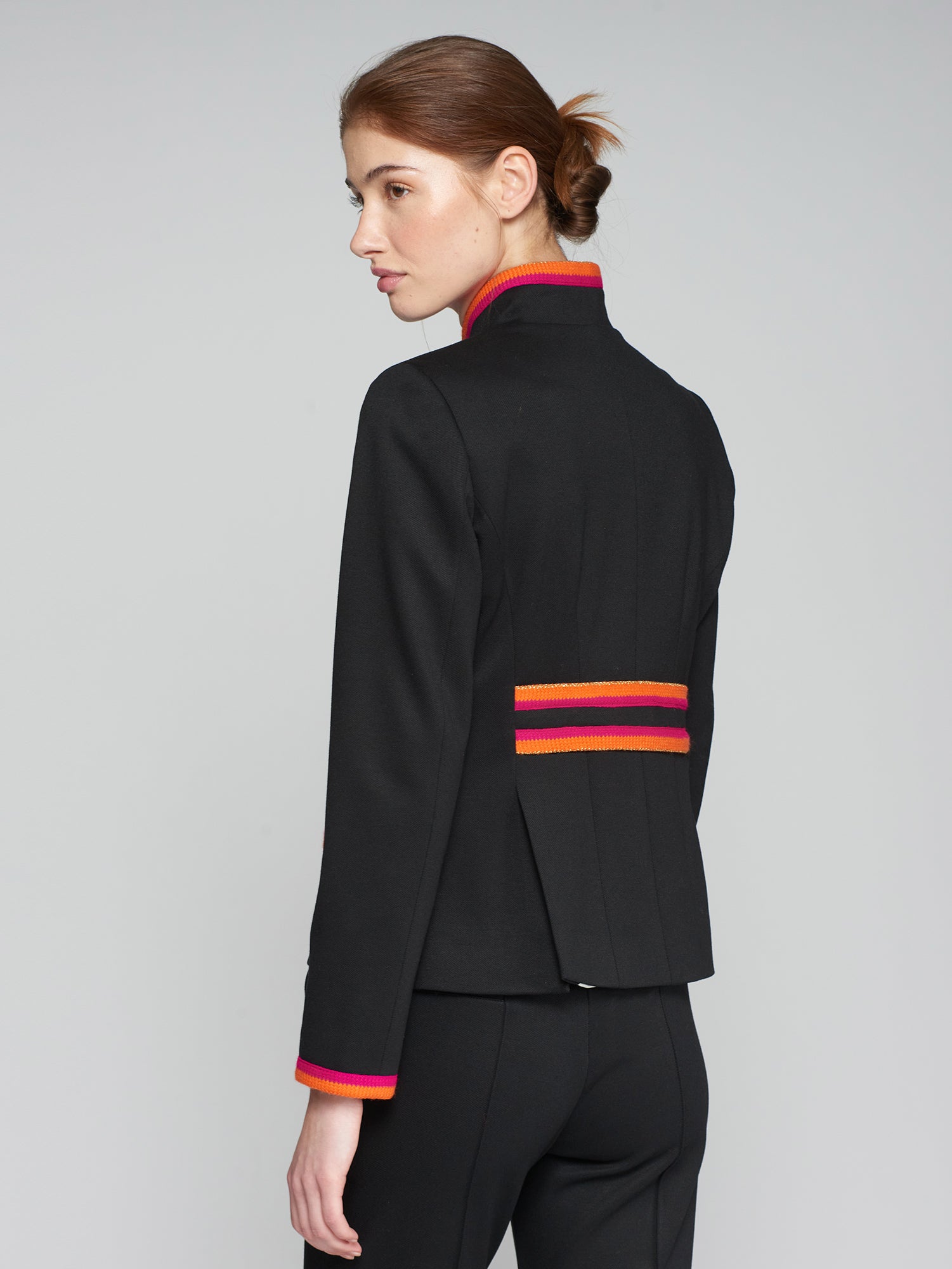 Vilagallo Black/Orange Stripe Jacket With Mandarin Collar From The Back