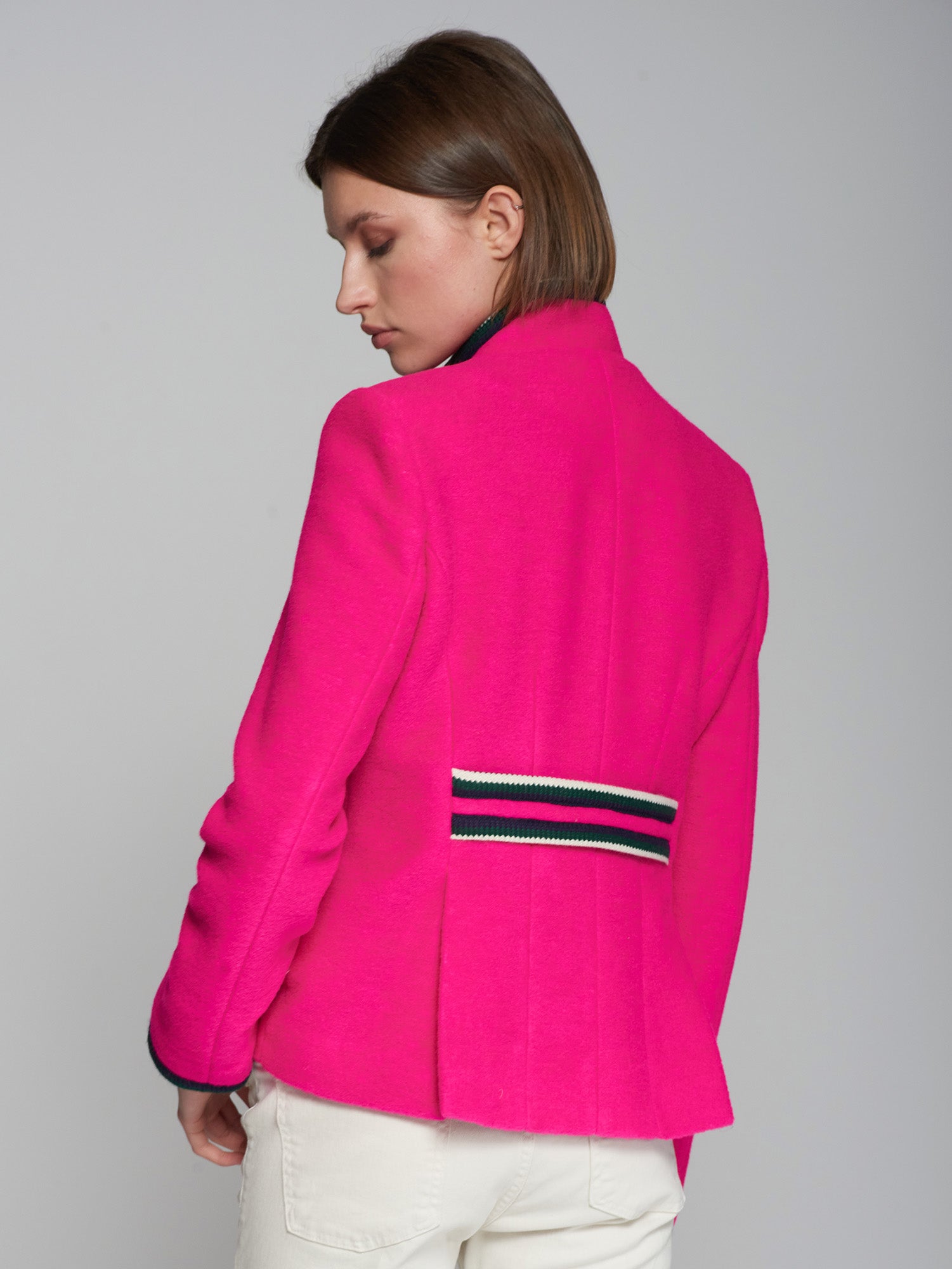 Vilagallo Pink/Navy Mandarin Collar Jacket From The Back