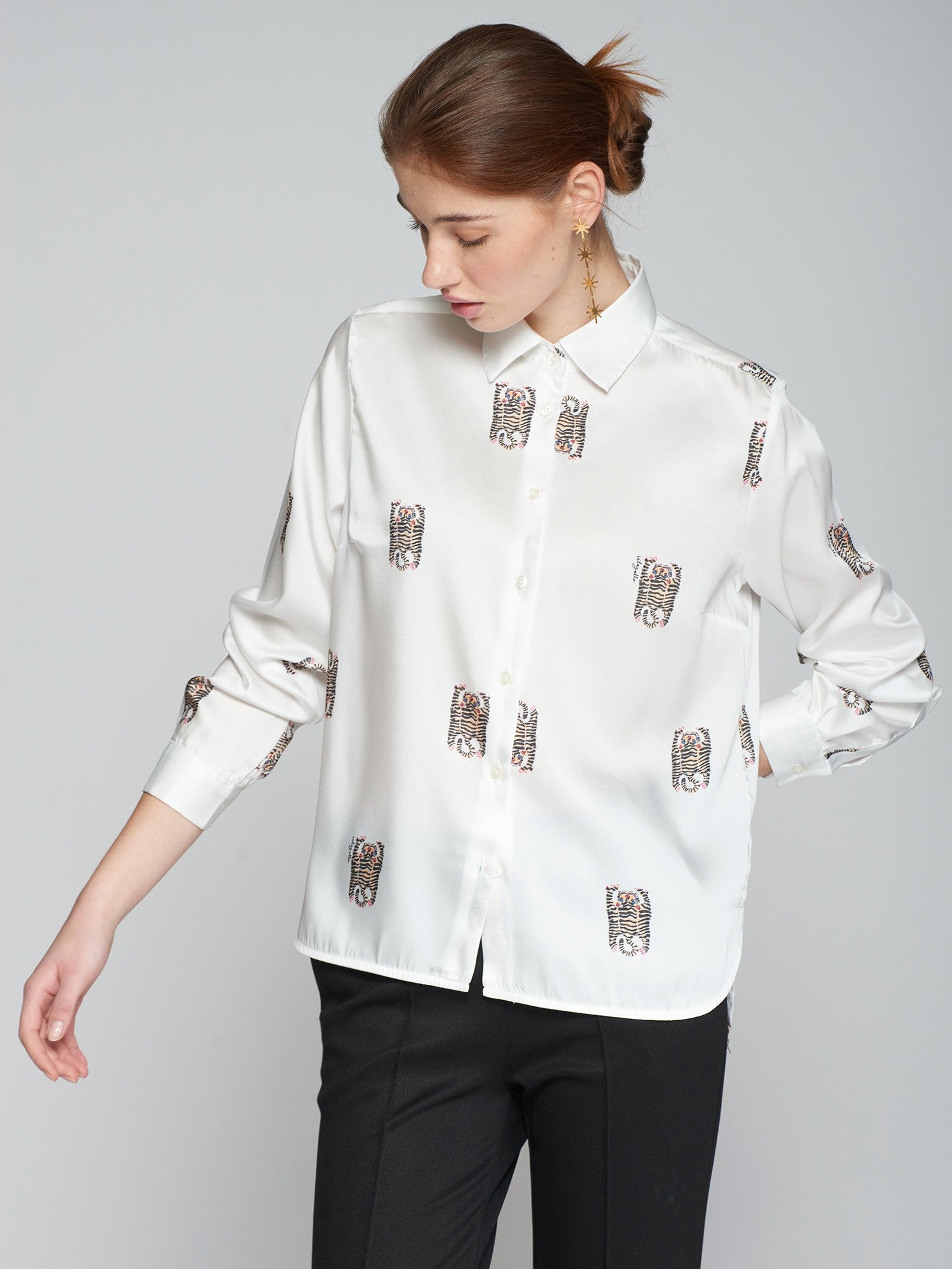 Vilagallo Isabella Off-white Tiger Motif Shirt