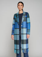 Vilagallo Katherin Blue Blanket Check Print Long Tassel Coat 