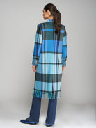 Vilagallo Katherin Blue Blanket Check Print Coat  From The Back