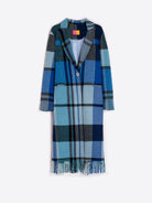 Vilagallo Katherin Blue Blanket Check Print Coat  With Tassels