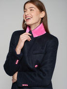 Vilagallo Navy Double Breasted Dress Coat With Pink Details