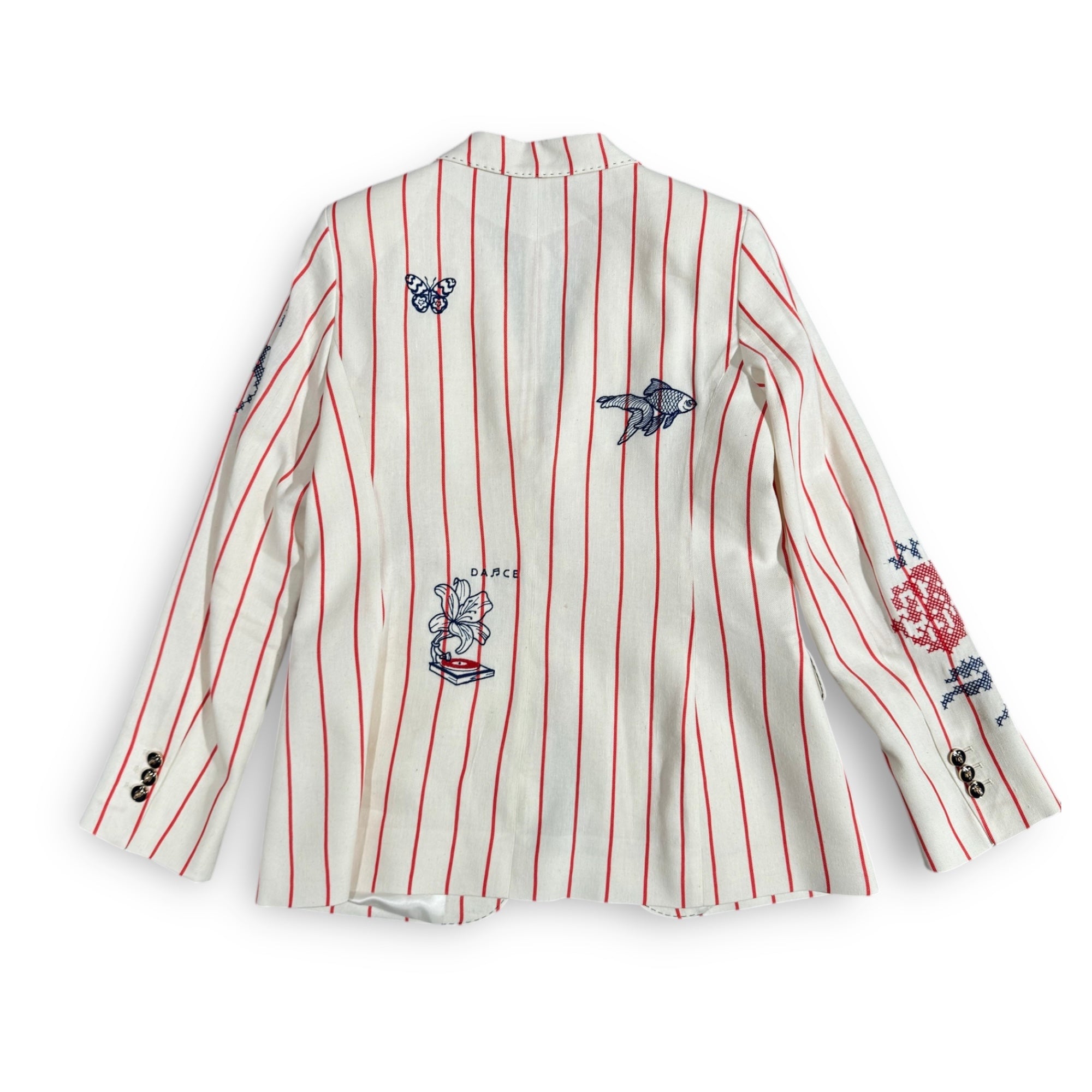 Vilagallo Summer Vibes Cream Pinstripe Blazer From The Back