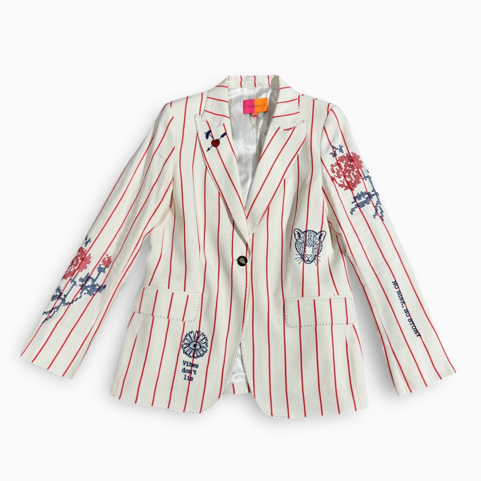 Vilagallo Summer Vibes Cream Pinstripe Blazer