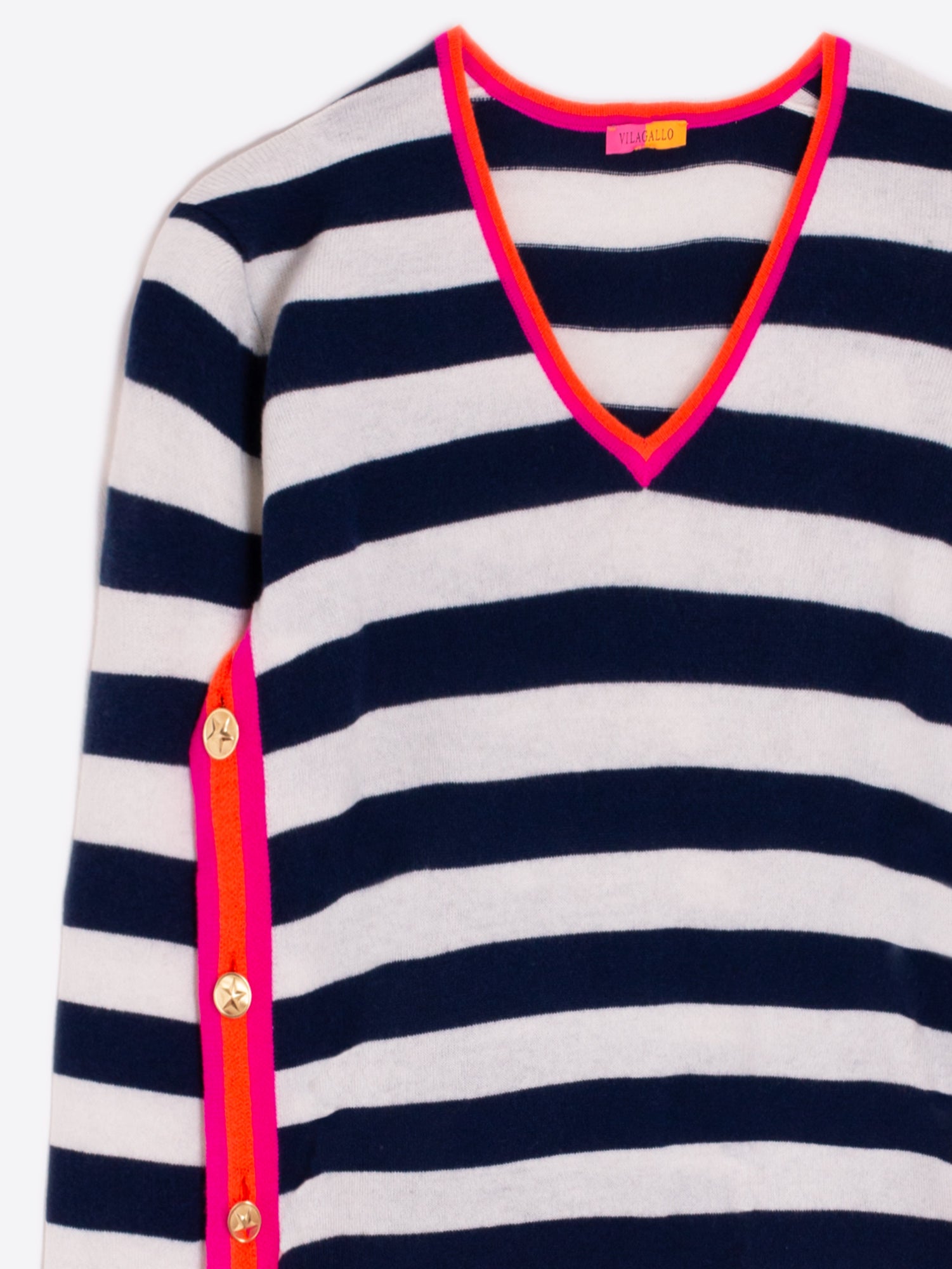 Vilagallo Navy/White Stripe Jumper With V Neck 