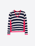 Vilagallo Navy/White Stripe Jumper With Pink/Orange Neon Accents