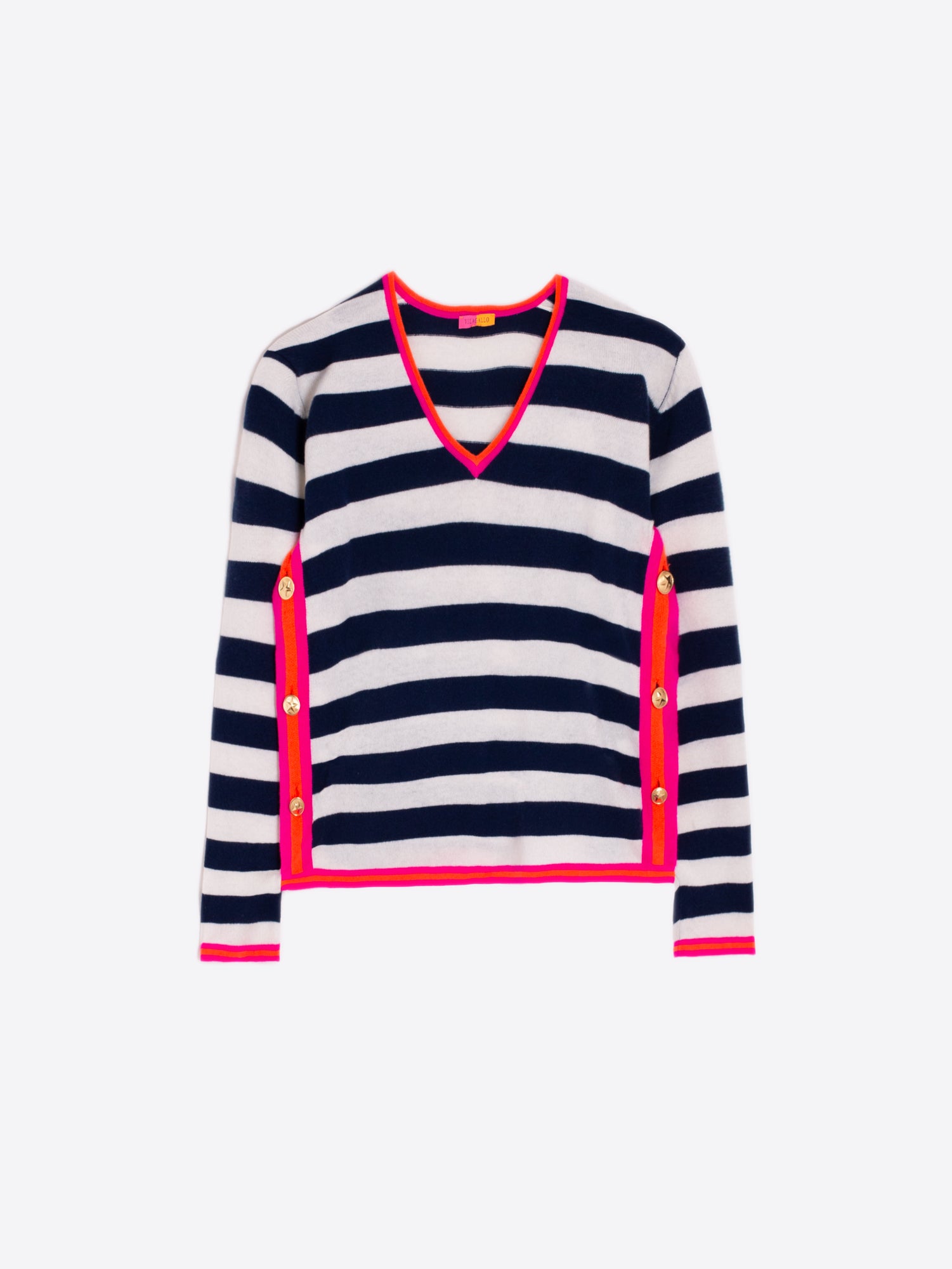 Vilagallo Navy/White Stripe Jumper With Pink/Orange Neon Accents