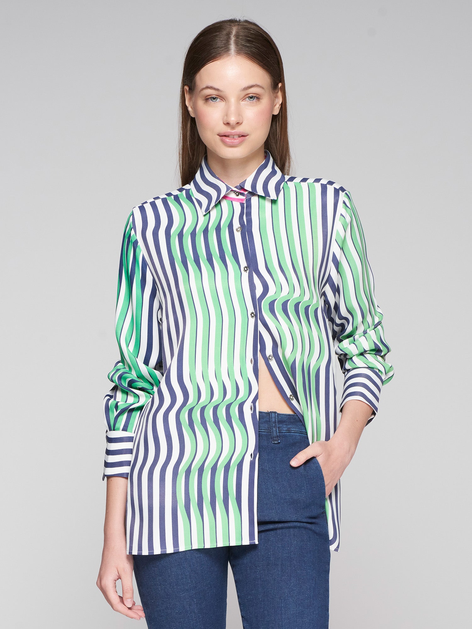 Vilagallo Multicolour Stripey Wave Print Summer Shirt