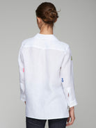 Vilagallo Poline White Linen Pineapple Print Shirt From The Back