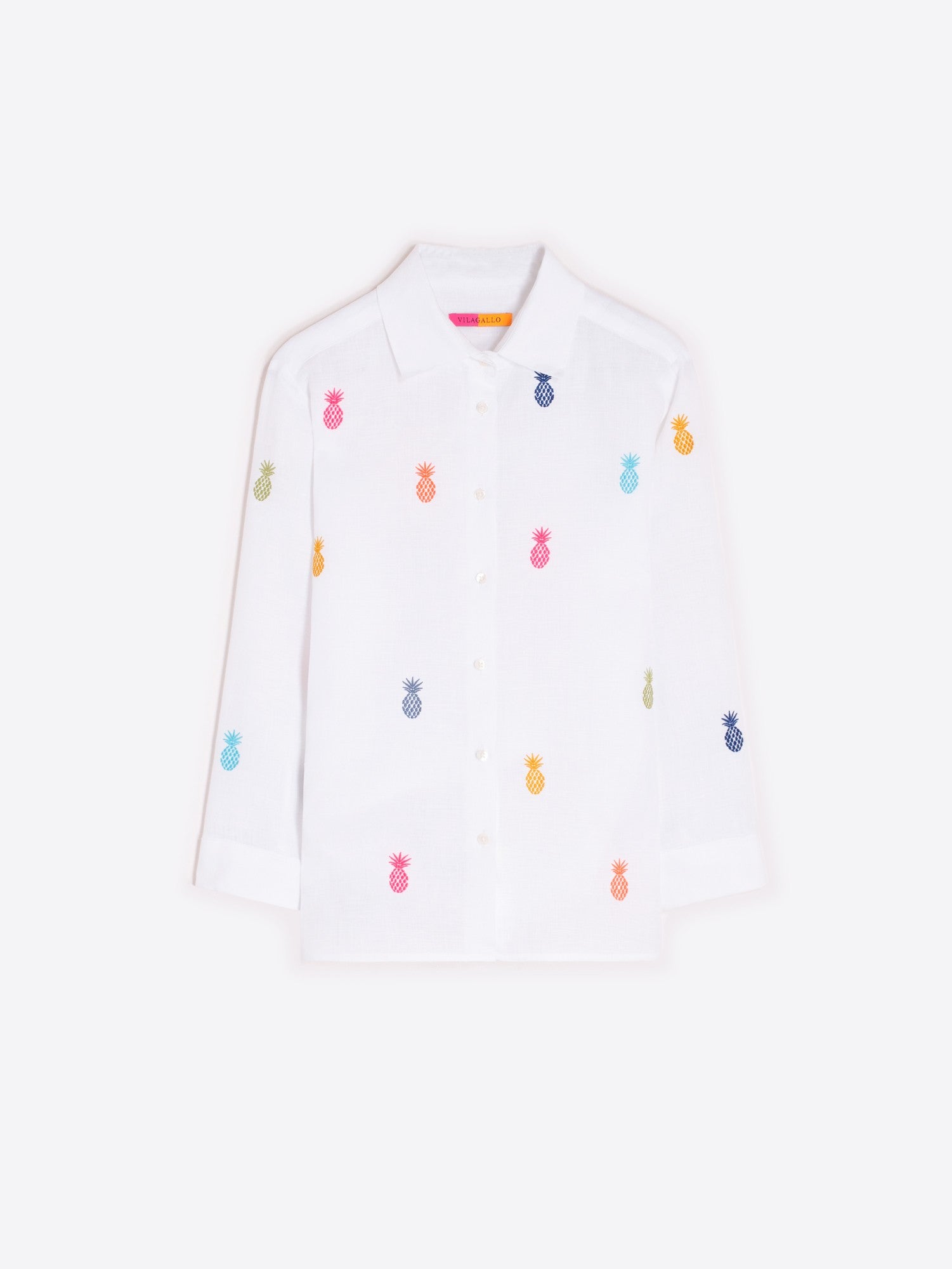 Vilagallo Poline White Linen Pineapple Print Shirt