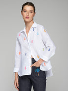 Vilagallo Poline White Linen Pineapple Print Shirt