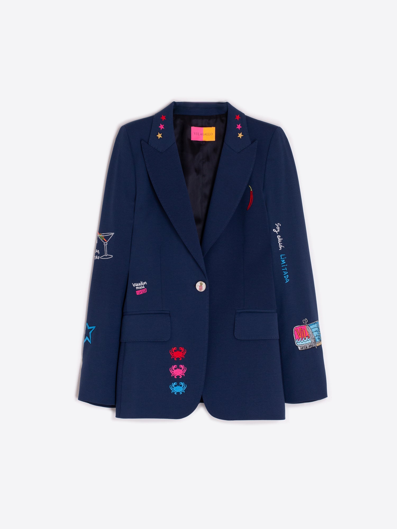 Vilagallo Navy Funky Summer Fiesta Single Breasted Blazer