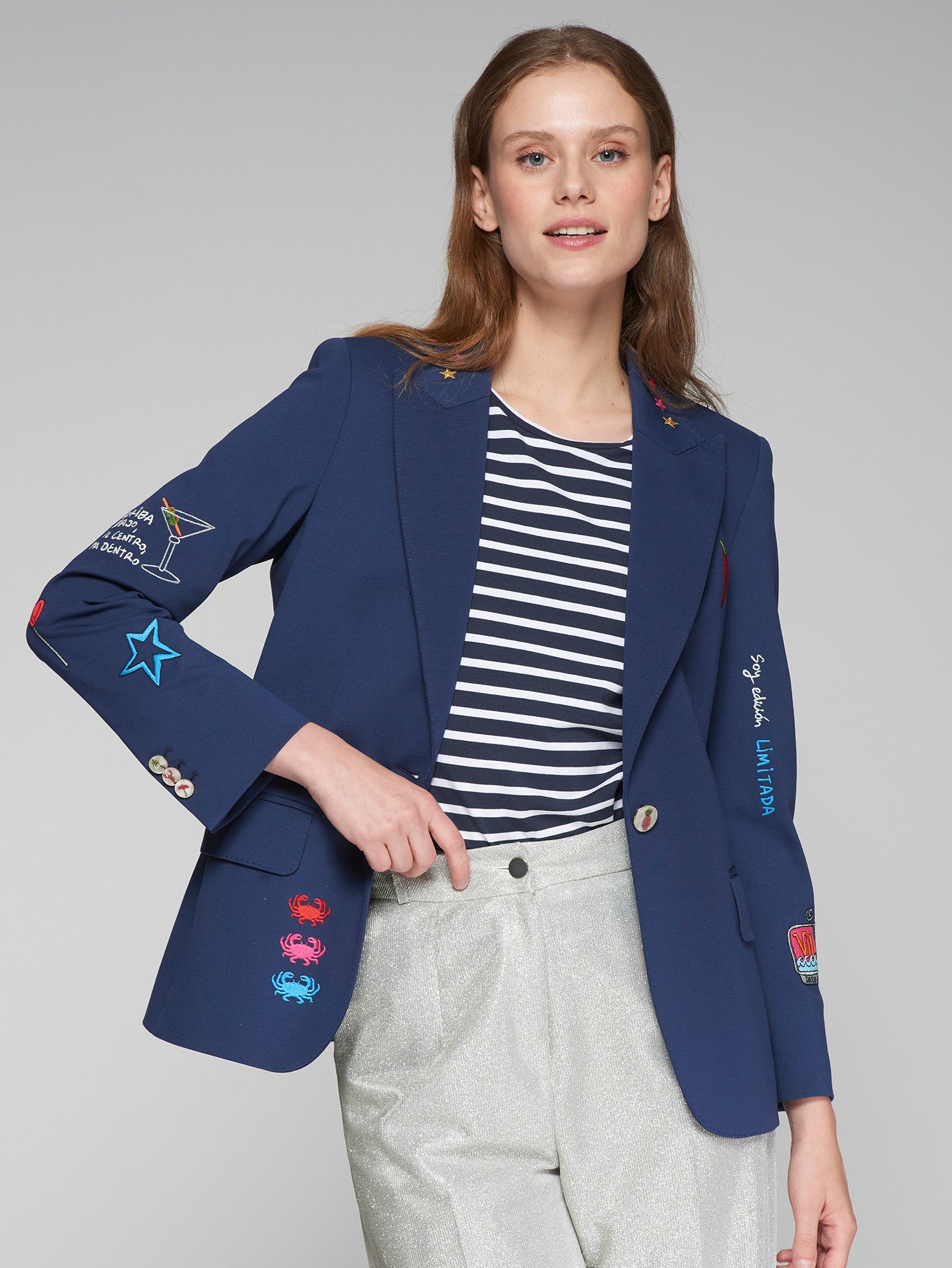 Vilagallo Navy Summer Fiesta Single Breasted Blazer