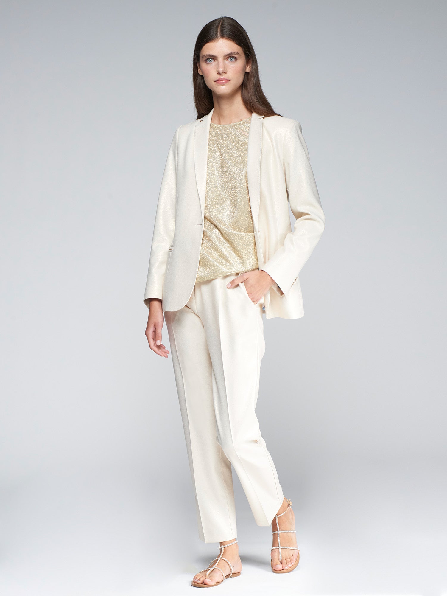 Vilagallo Gold Shimmer Slim Leg Trousers