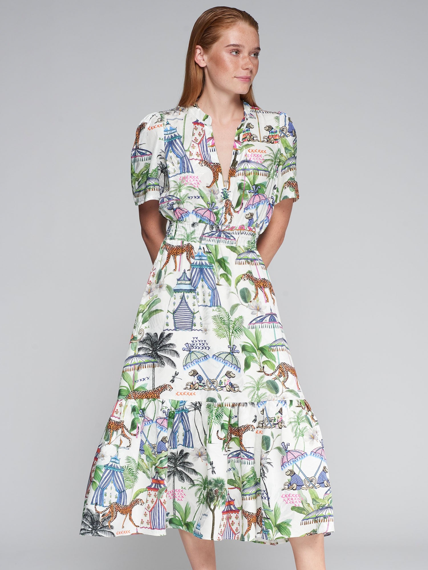 Vilagallo Ivy Summer Circus Print Layered Midi Dress