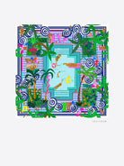 Vilagallo tropical pool print silk scarf with tigers and palm tree
