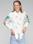 Vilagallo Cream Tropical Tiger Print Shirt