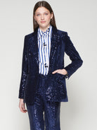 Vilagallo navy sequin blazer in velvet with tailored silhouette