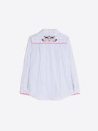 Back view of Vilagallo striped shirt with embroidered horses and stars
