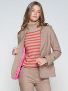Vilagallo Camel Tailored Blazer — open front showing pink lining