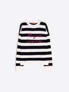 Flat lay of Vilagallo Fabiola wool jumper in monochrome stripe