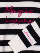 Close-up of pink sequin embroidery on Vilagallo Magic Happens knit