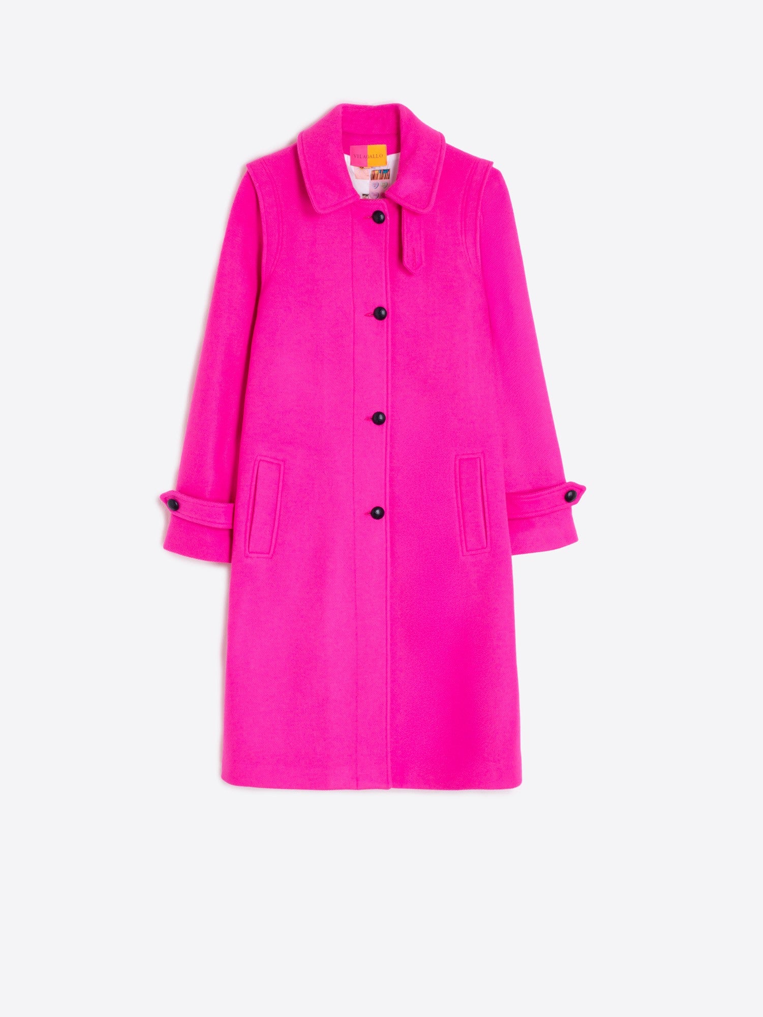 Vilagallo long length fuchsia wool blend trench style coat 