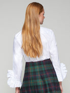 Vilagallo statement white shirt with theatrical ruffle sleeves and tailored fit From the back 
