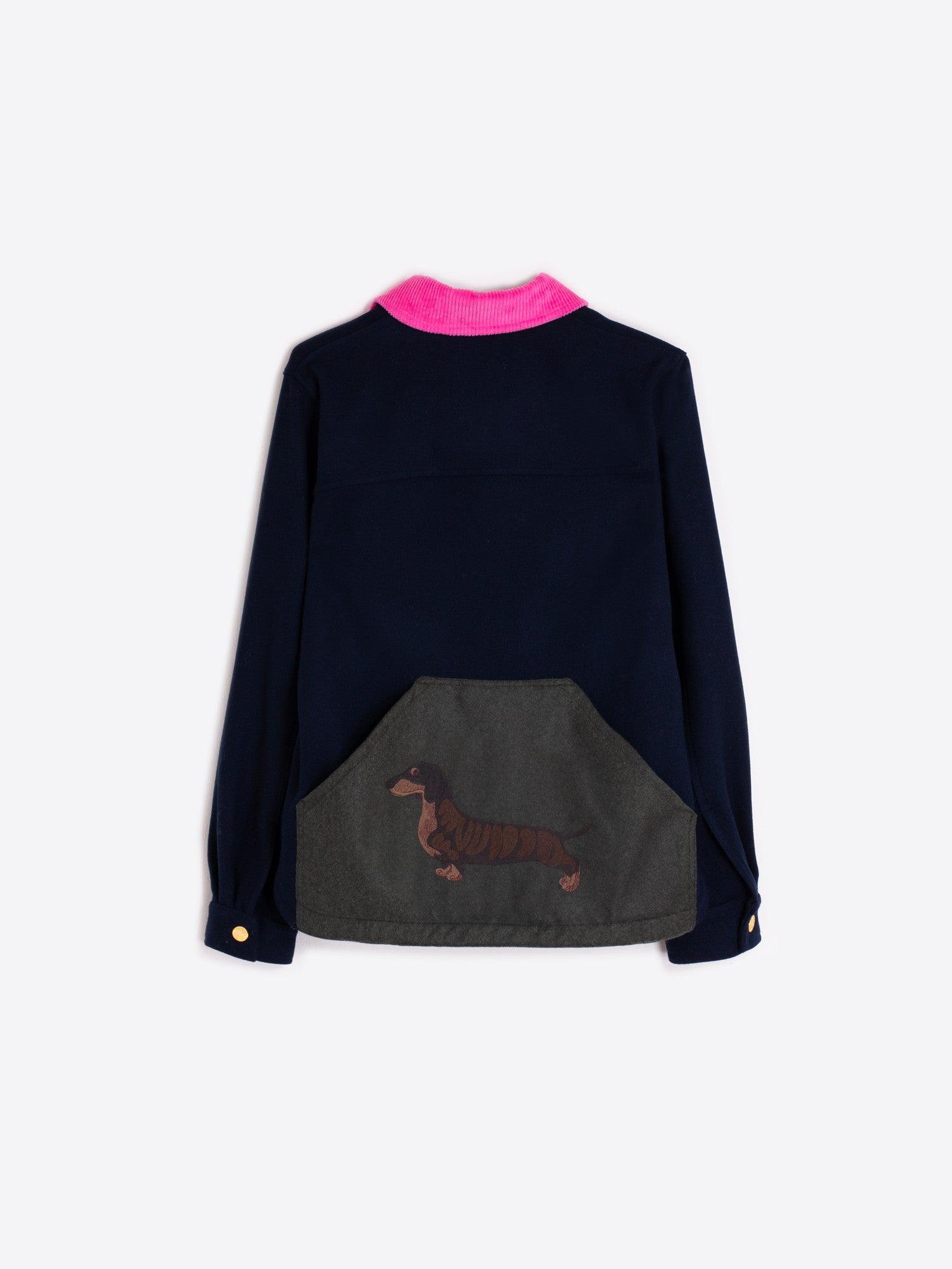 Vilagallo Balmoral navy jacket – contrast green patch pockets and button front