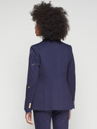 Back view of navy embroidered Vilagallo blazer with tailored fit