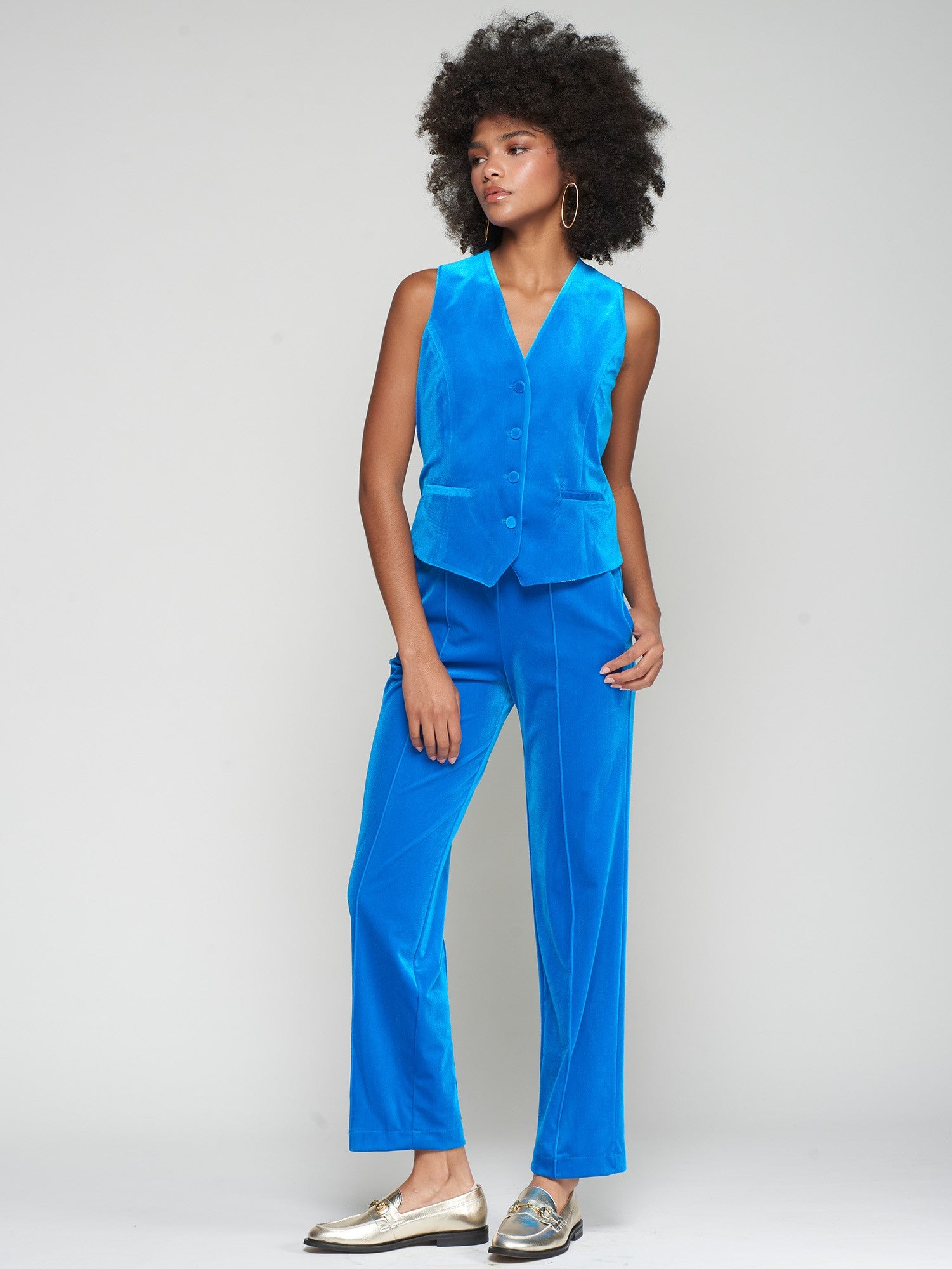 Vilagallo electric blue waistcoat with V-neck and welt pockets