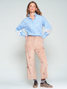 Vilagallo Natalie Stripe & Lace Women’s Ruffle Collar Shirt