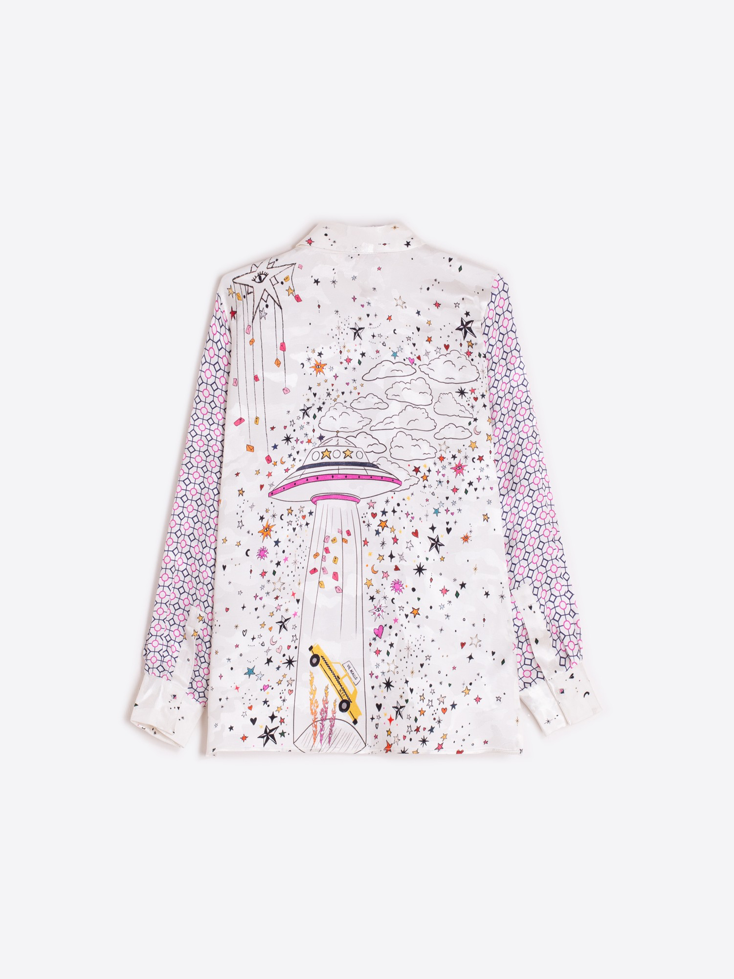 Vilagallo UFO shirt flat lay showing full cosmic back print