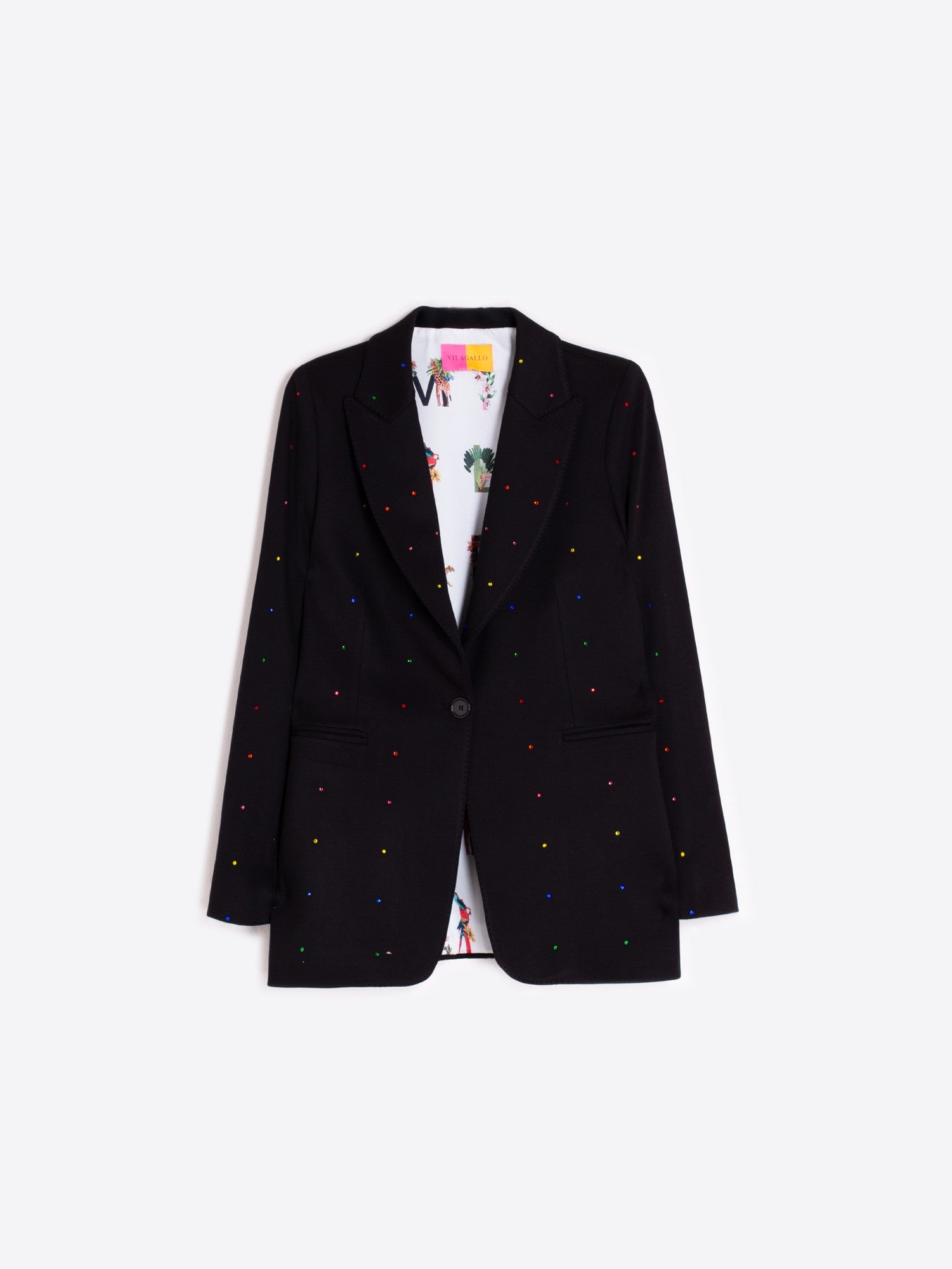 Vilagallo black blazer with multicolour strass embellishment on front and sleeves