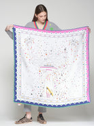 Vilagallo silk galaxy print scarf with UFO illustration on white background
