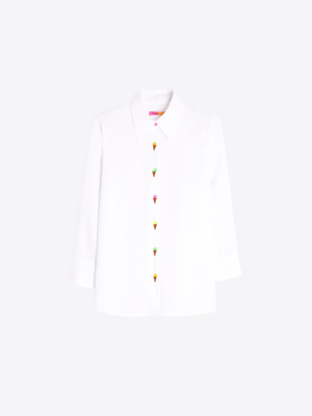 Vilagallo white ice cream embroidered shirt styled on model