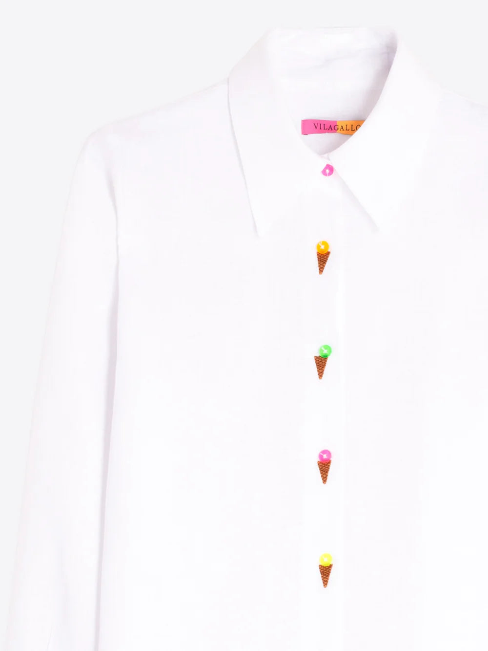 	Vilagallo white linen shirt three quarter sleeve detail
