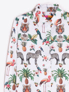 Vilagallo jungle print shirt collar detail with tiger and flamingo print