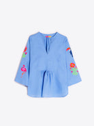 Vilagallo blue tropical embroidery blouse for women 