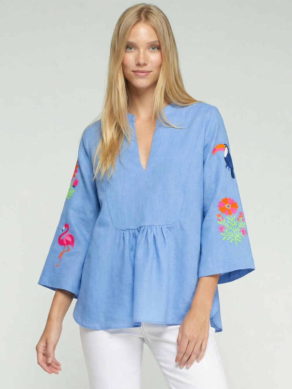 Vilagallo blue embroidered sleeve blouse