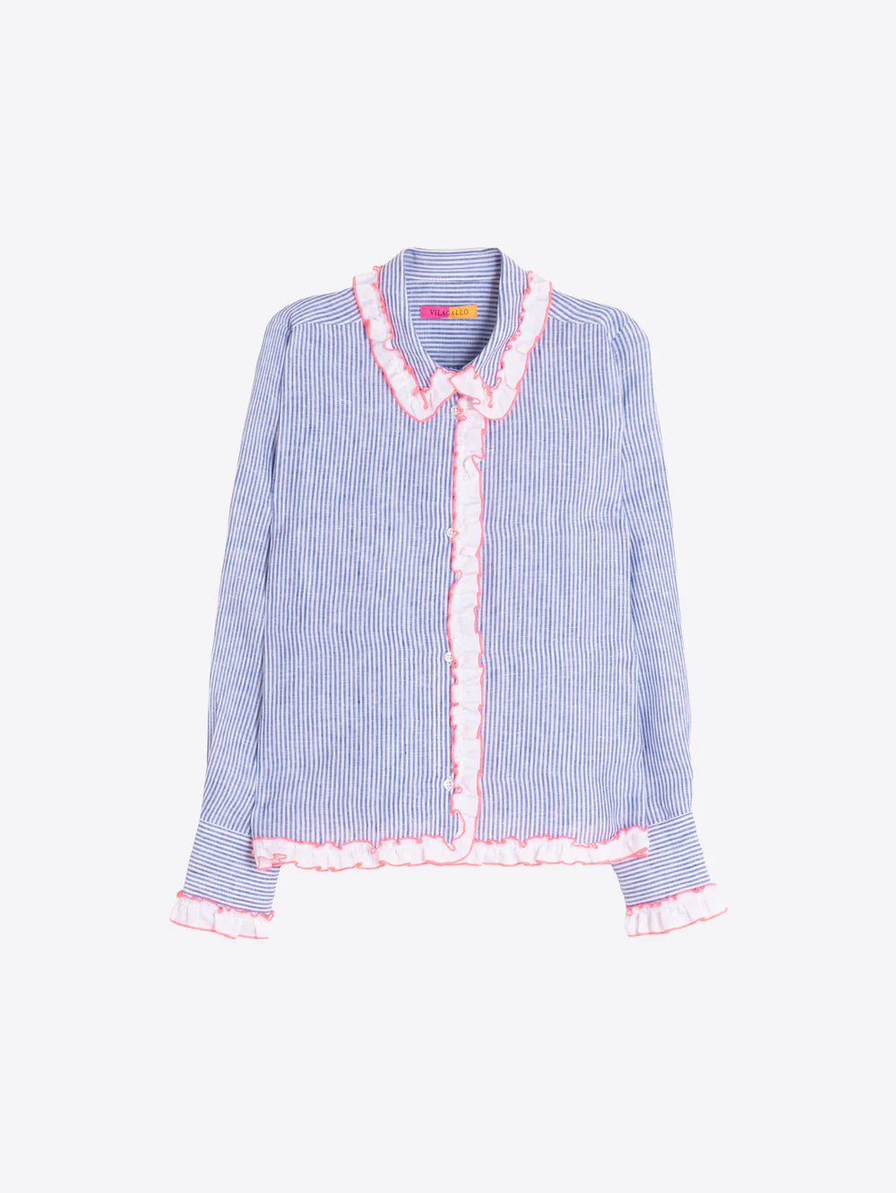 Vilagallo blue and white striped ruffle collar shirt