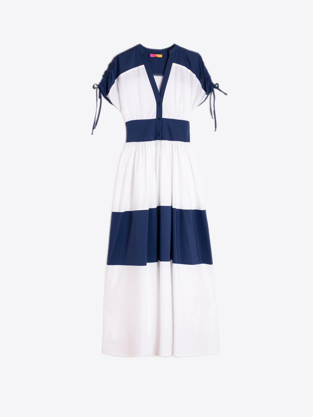 Vilagallo navy white block print maxi dress full length

